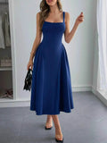 Square Neck Wide Strap Midi Dress.