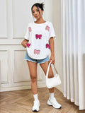 Bow Round Neck Oversized Casual T-Shirt.