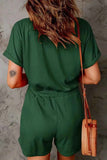 Full Size Drawstring V-Neck Short Sleeve Romper.