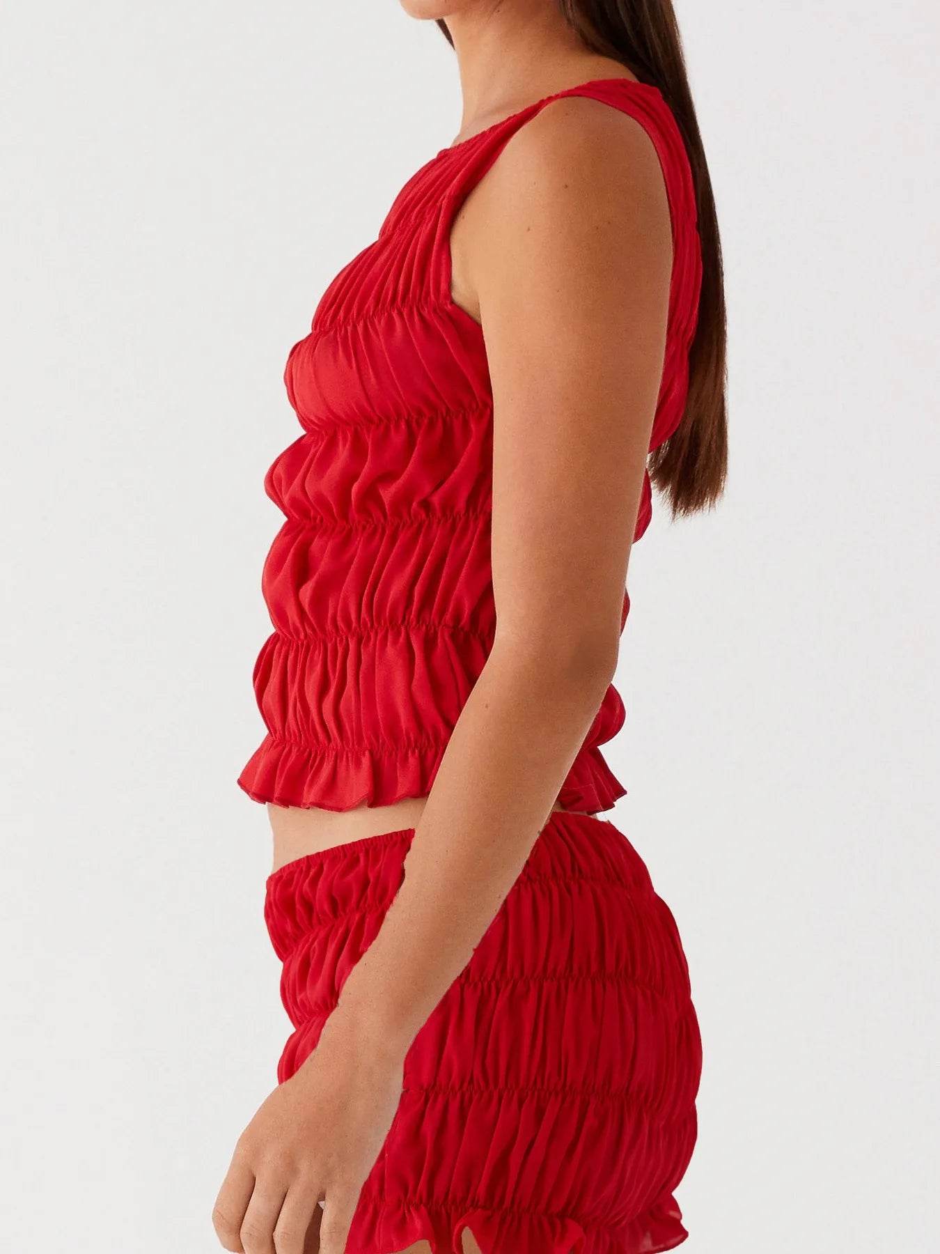 Ruched Texture Tank and Shorts Two-Piece Set - EBYNN