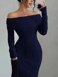 Off-Shoulder Long Sleeve Bodycon Maxi Dress.