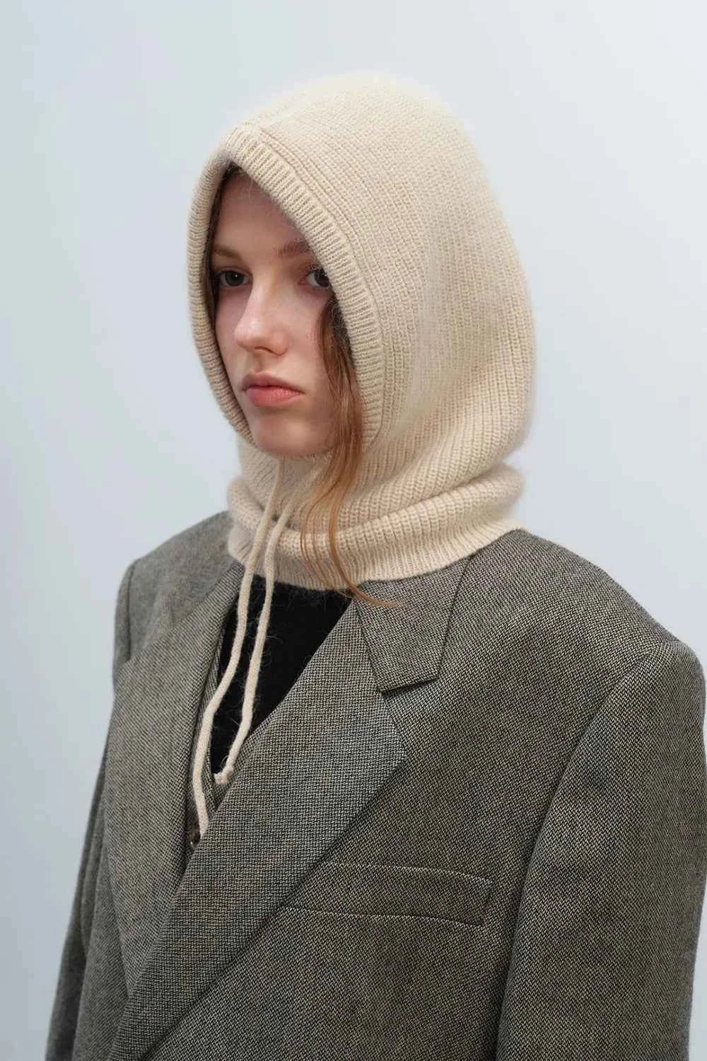 Solid Color Thermal Knit Drawstring Hat.