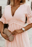 Polka Dot V-Neck Ruffle Midi Dress.