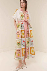 Printed Short Sleeve Belted Maxi Dress.