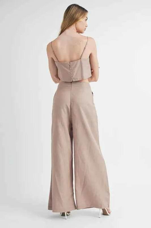 Linen Mix Crop Cami and Wide Leg Pants Set - EBYNN