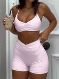 Ruched Sports Bra and High-Waisted Shorts Active Set.
