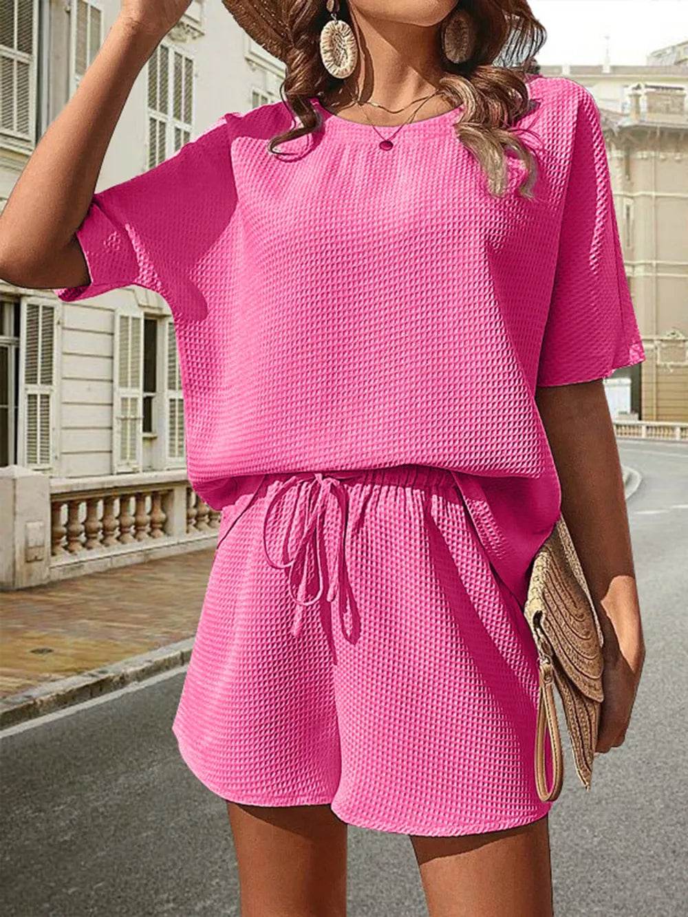 Waffle Knit Top and Shorts Set for Ultimate Comfort and Style - EBYNN