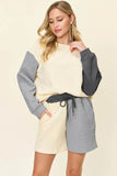Double Take Contrast Drop Shoulder Set - Full Size Top & Shorts Combo - EBYNN