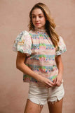 Ruffle Neckline Blouse with Embroidery for Effortless Style - EBYNN