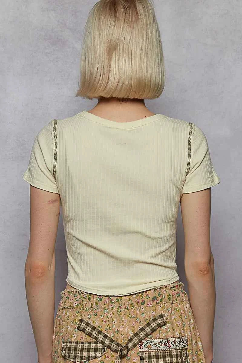 Sage Green Contrast Stitching Cropped T-Shirt.