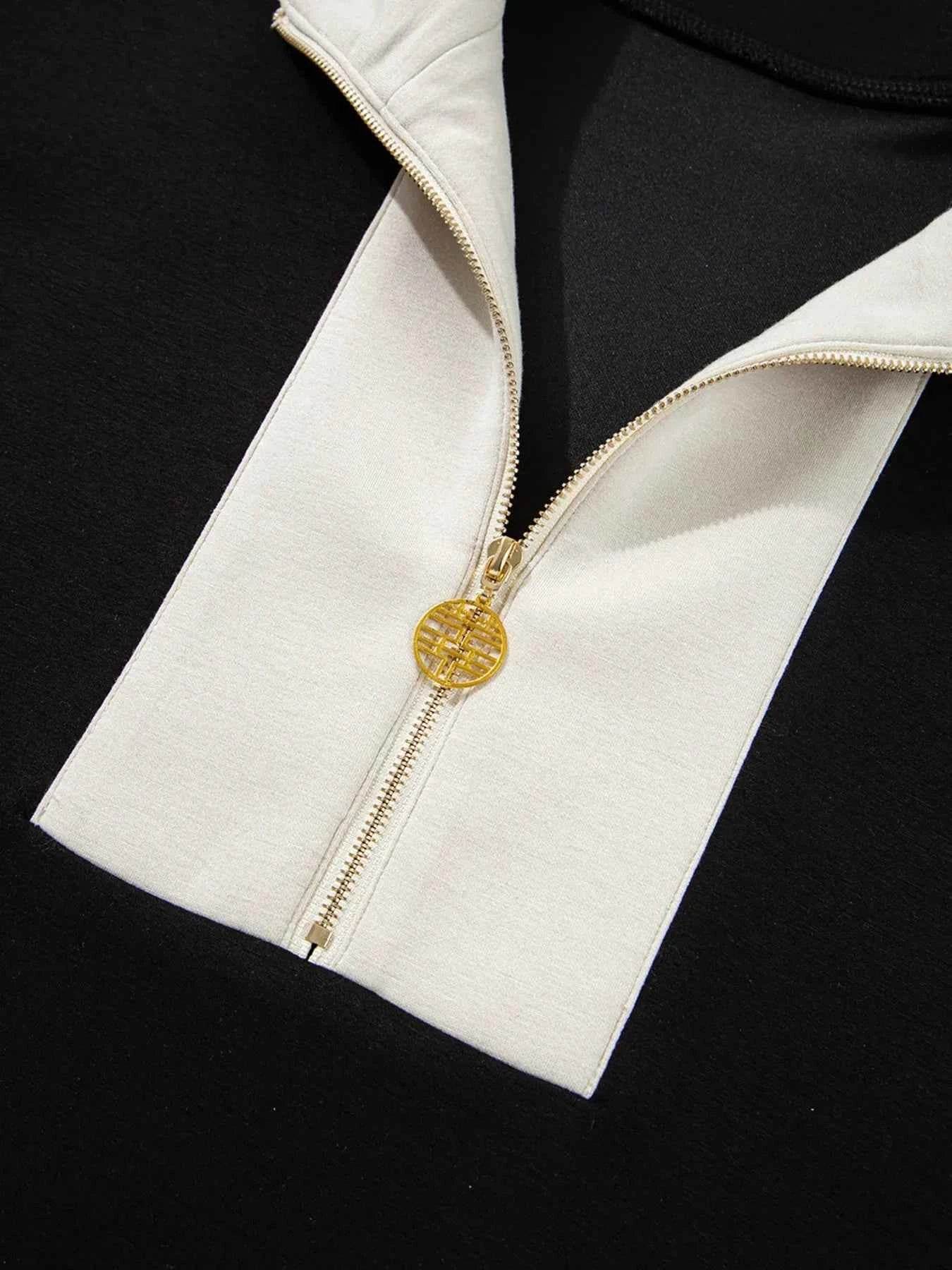 Color Block Half Zip Top & Shorts Two-Piece Set - EBYNN