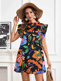 Printed Ruffle Sleeve Mini Dress.