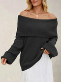 Fold-Over Collar Long Sleeve Sweater.