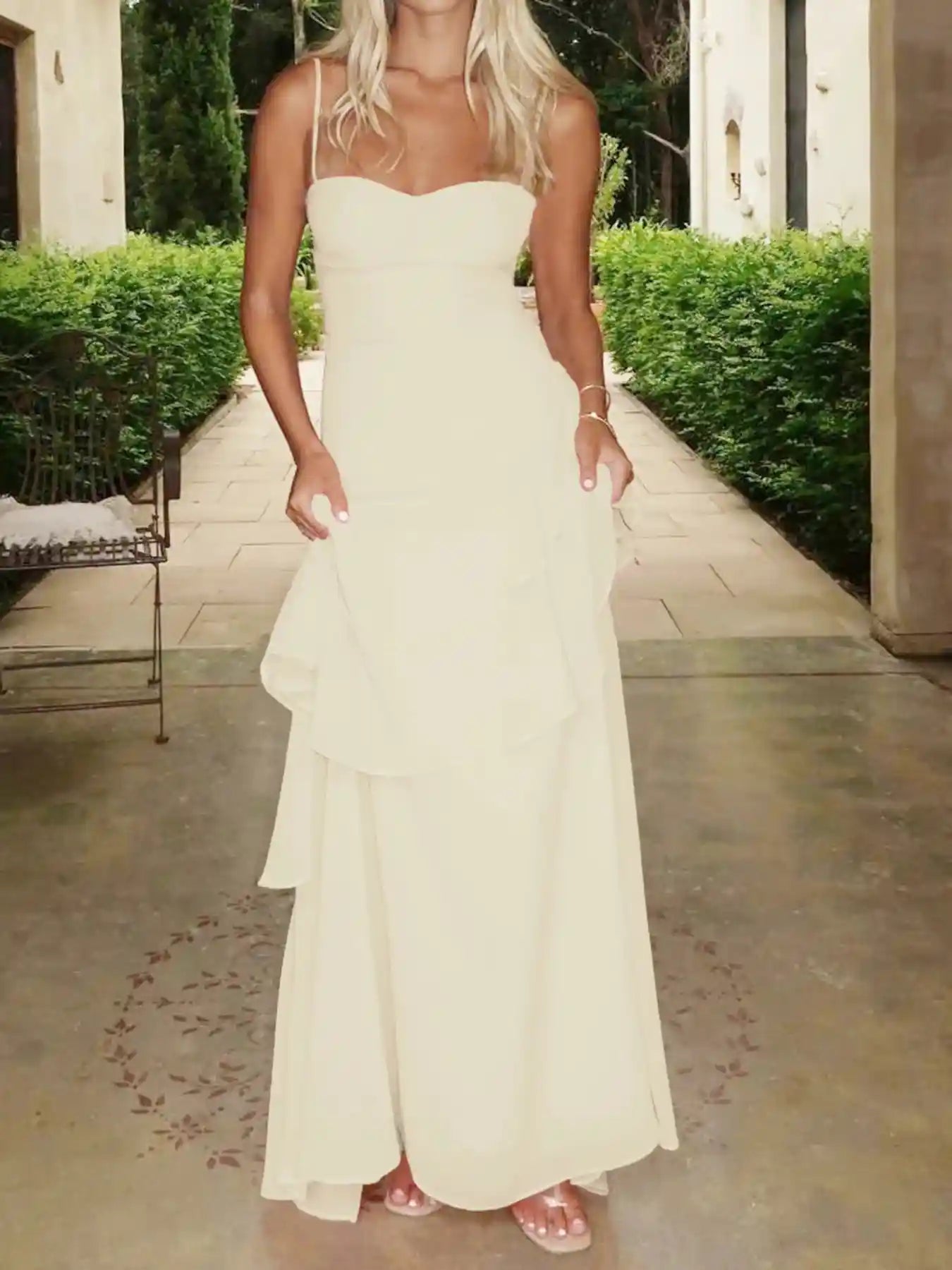 Sweetheart Neck Ruffled Maxi Cami Dress.