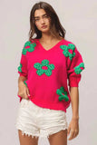 BiBi Pearl Beads Flowers Sweater Top.