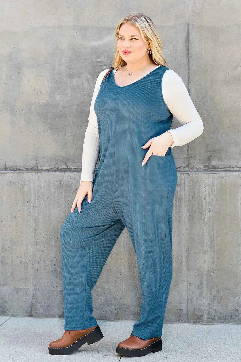 Double Take Full Size Sleeveless Straight Jumpsuit.