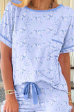 Bow Print Short Sleeve Pajama Set.
