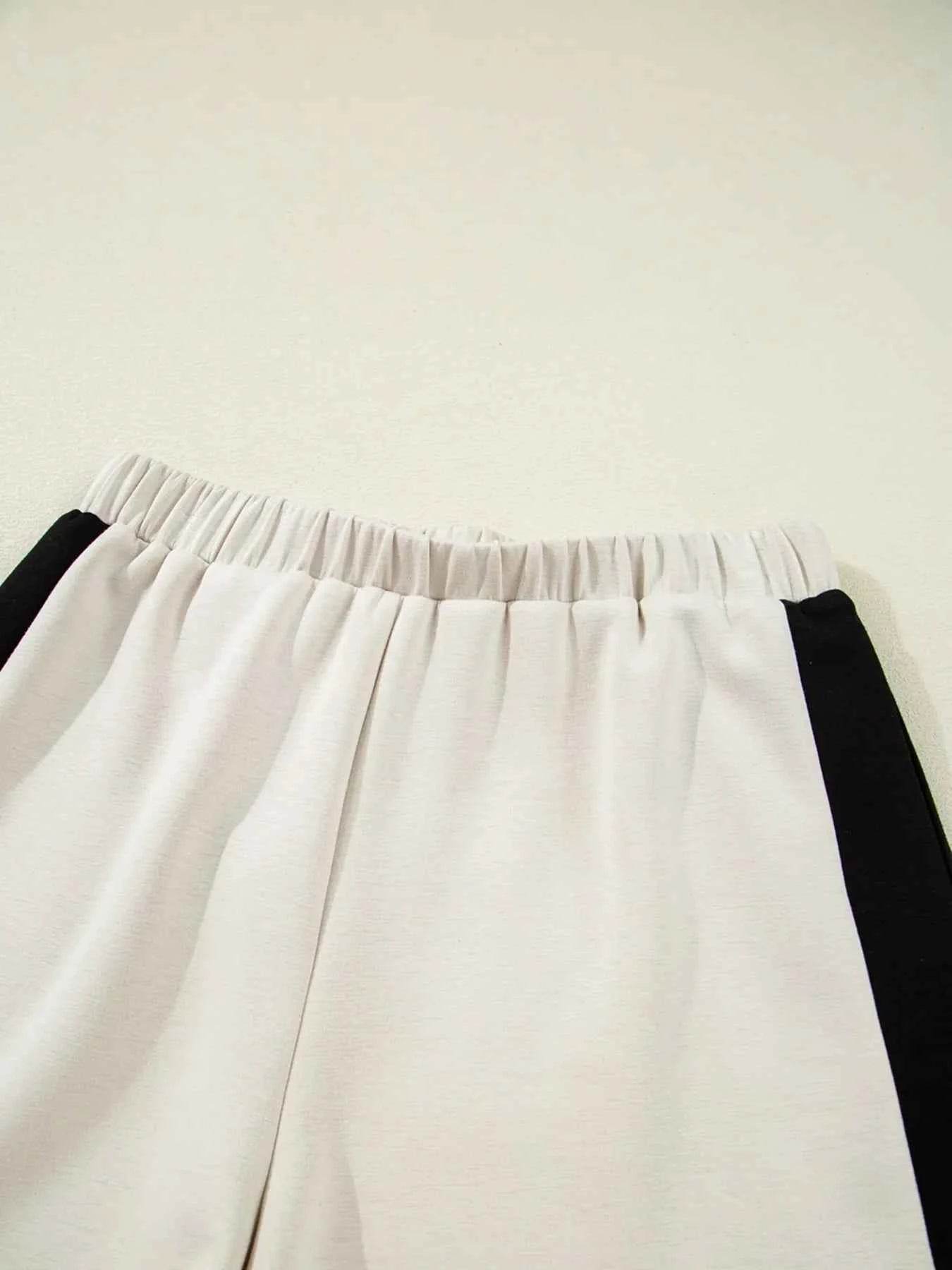 Color Block Half Zip Top & Shorts Two-Piece Set - EBYNN