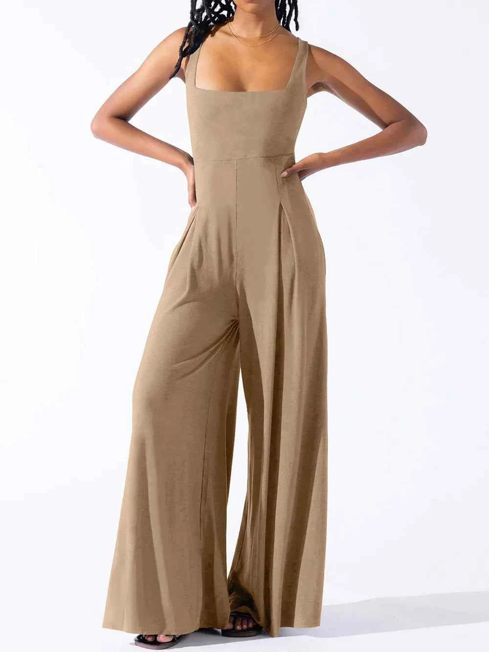 Square Neck Wide Strap Jumpsuit.