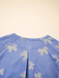 Bow Knot Print Ruffled Sleeve Crewneck Mini Dress.