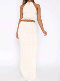 Halter Crop Backless Top and Maxi Skirt Set - EBYNN
