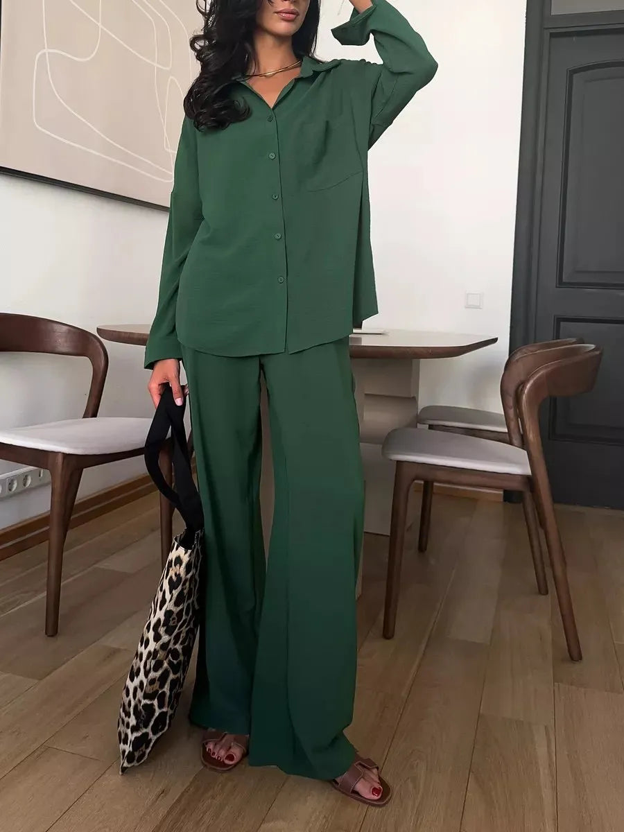 Button Up Long Sleeve Shirt and Pants Set.