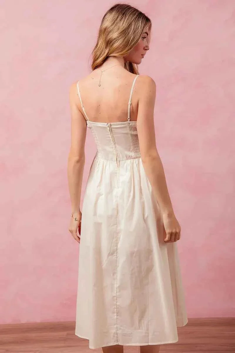 SO ME Smocked Sleeveless Midi Dress with Slit.