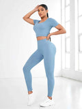 Round Neck Short Sleeve Top and Leggings Active Set.