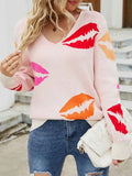 Colorful Lips V-Neck Sweater.
