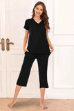 V-Neck Short Sleeve Lounge Set with Pants.