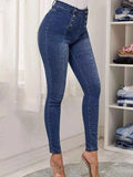 Full Size High-Waisted Double-Breasted Skinny Jeans Plus Size.