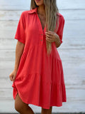 Plus Size Tiered Button-Front Short Sleeve Dress.