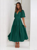 Tiered Surplice Half Sleeve Midi Dress.