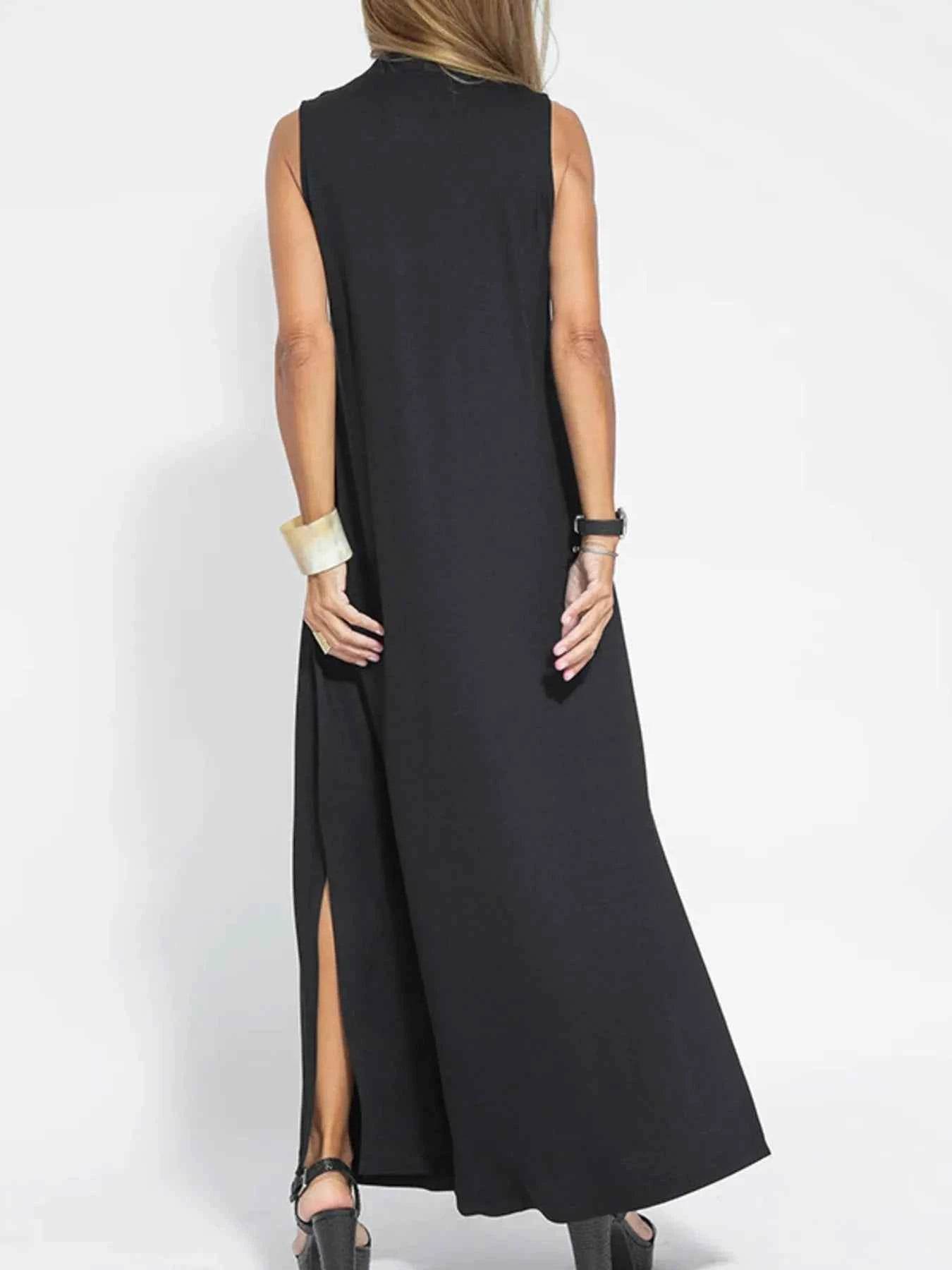 Plus Size V-Neck Sleeveless Maxi Dress with Slit.