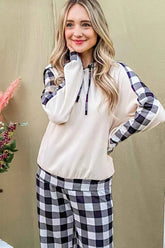 And The Why Drawstring Hooded Top & Plaid Pants Lounge Set.