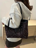 Large Leopard Print Polyester Tote Bag.