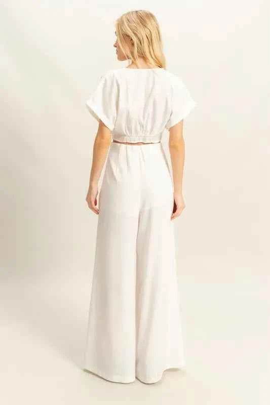 HYFVE Twisted Front Short Sleeve Top & Wide Leg Pants Set - EBYNN
