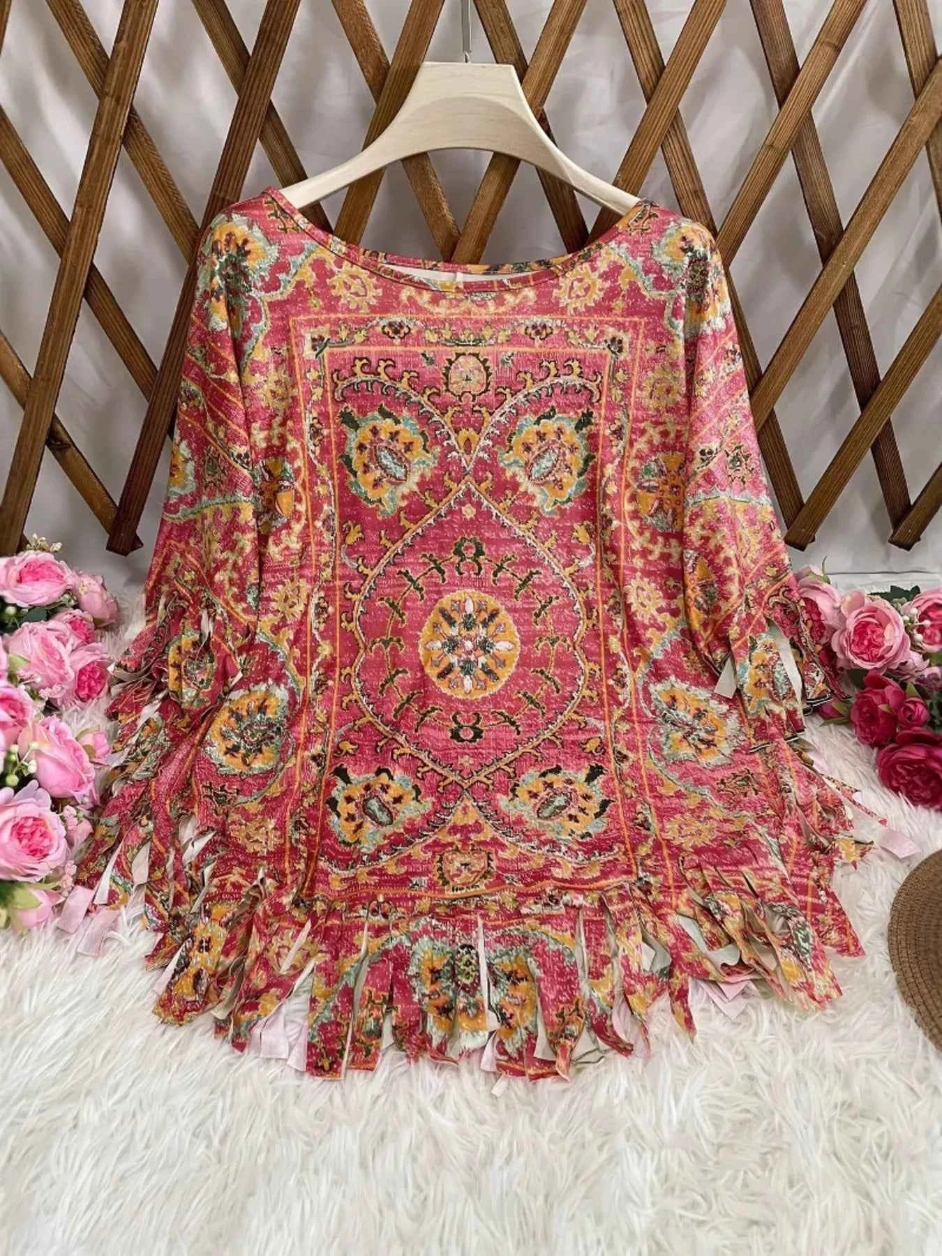 Plus Size Fringe Round Neck Cover-Up.