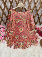 Plus Size Fringe Round Neck Cover-Up.