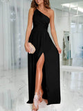 One-Shoulder High Slit Dress.