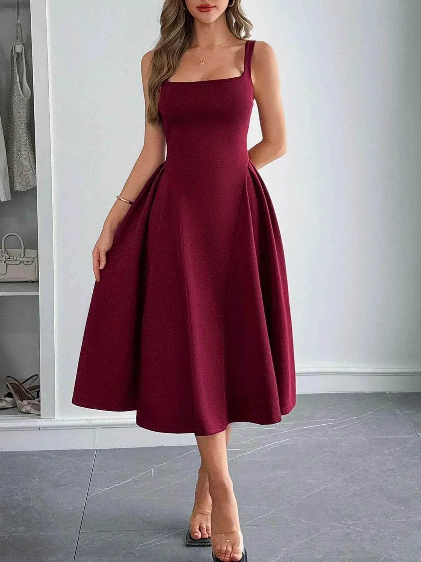 Square Neck Wide Strap Midi Dress.