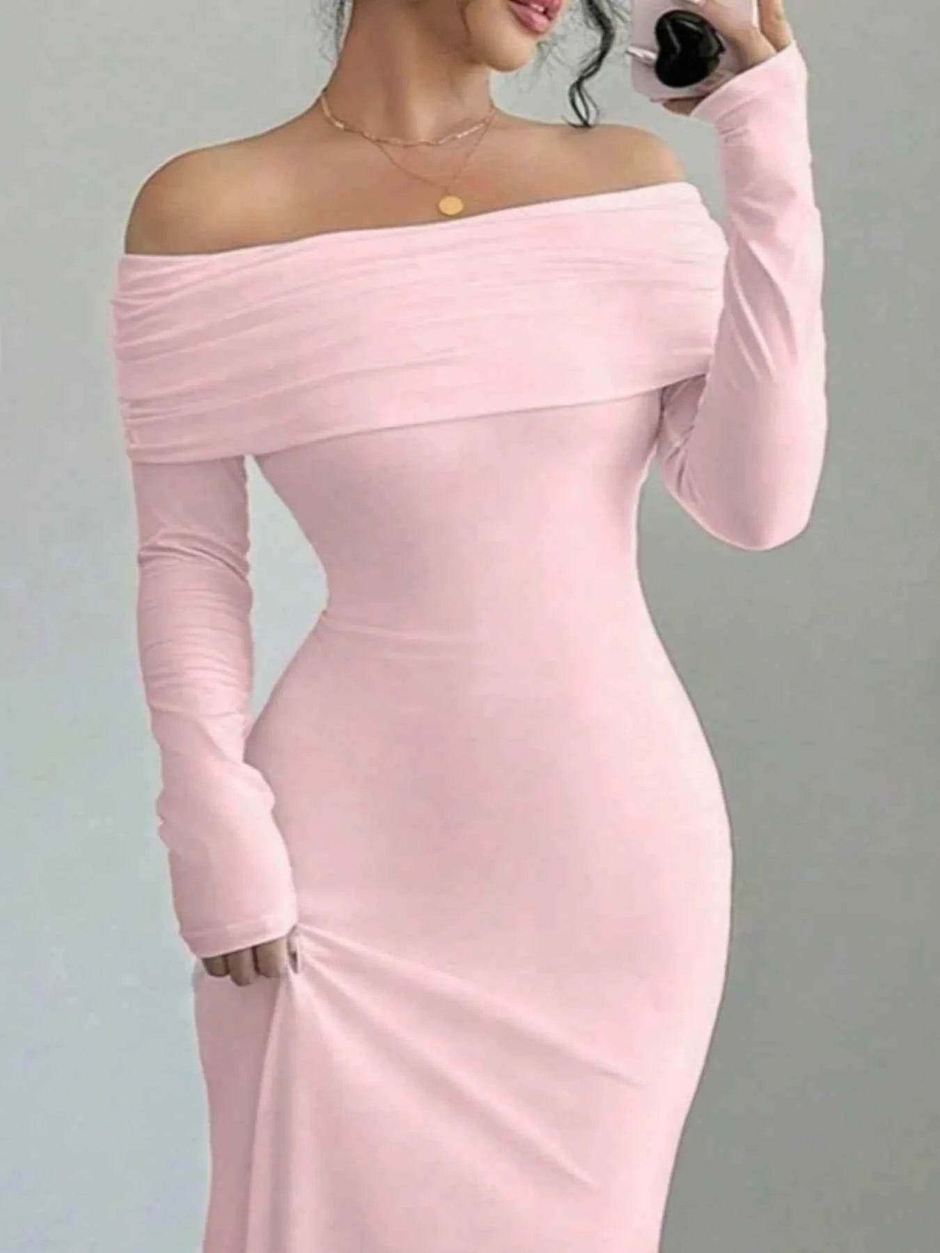 Off-Shoulder Long Sleeve Bodycon Maxi Dress.