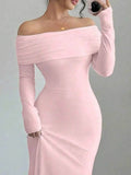 Off-Shoulder Long Sleeve Bodycon Maxi Dress.