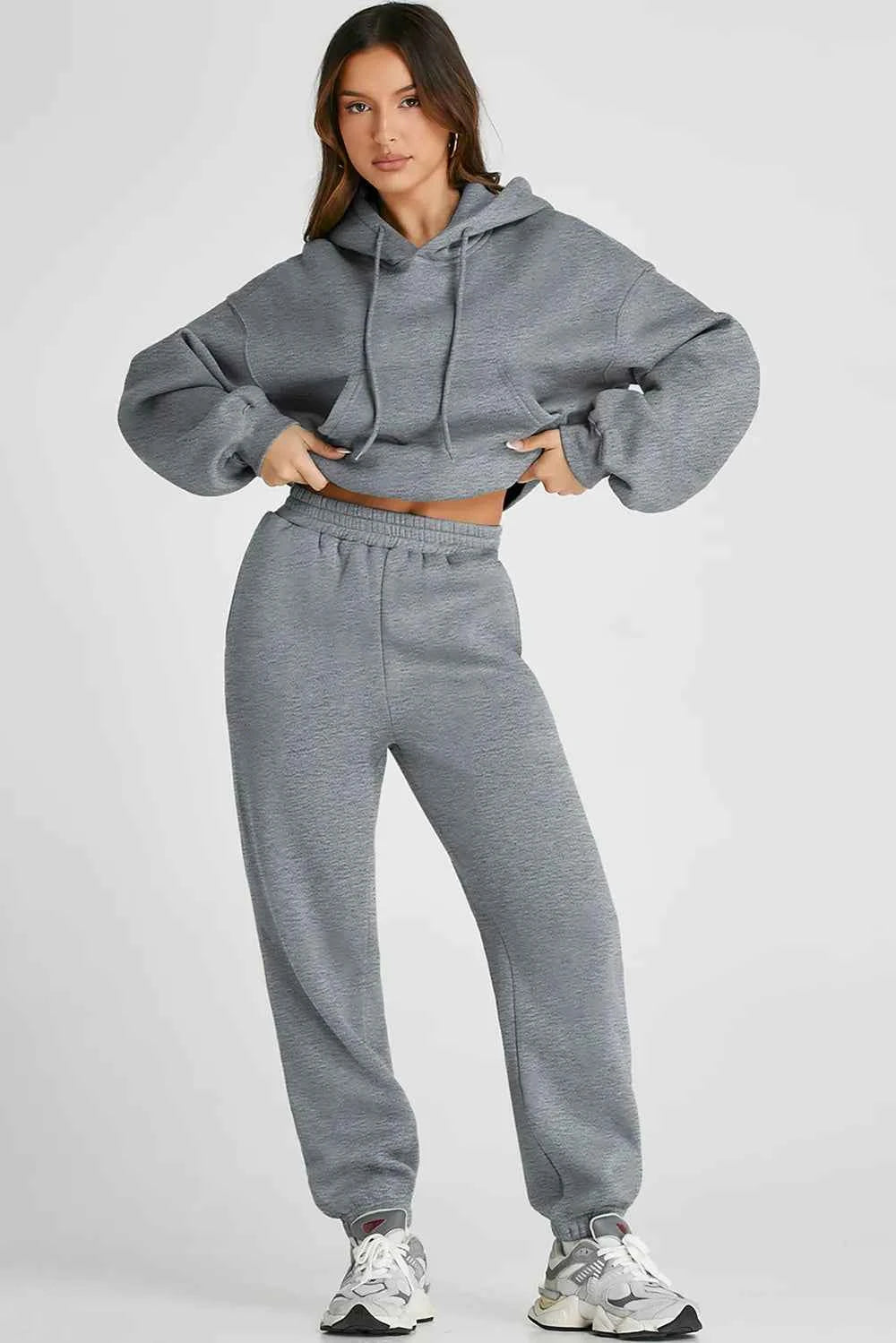 Dropped Shoulder Hooded Active Set - Top & Pants.