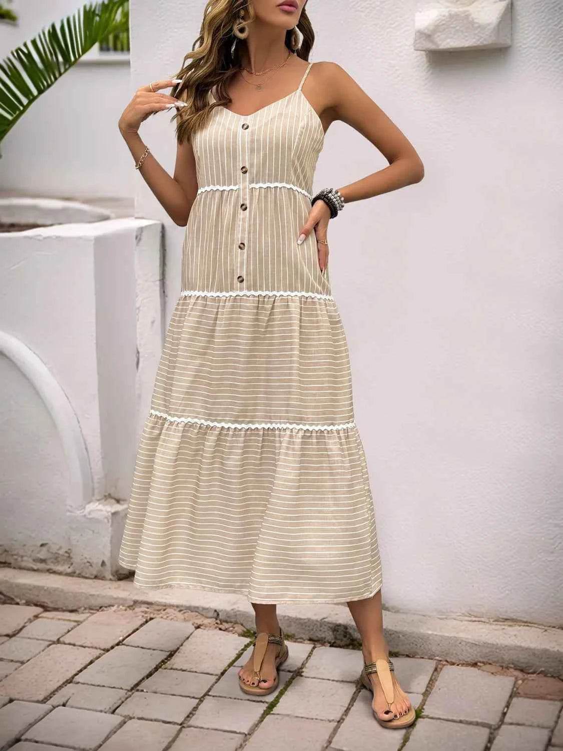 Striped V-Neck Cami Dress.