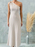 One Shoulder Striped Maxi Dress.