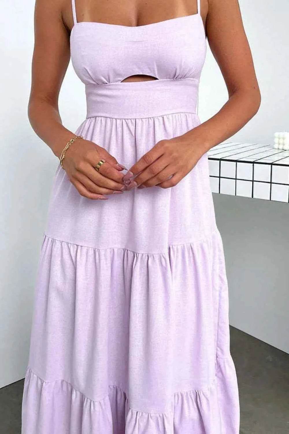 Cut-Out Tiered Dress with Spaghetti Straps.