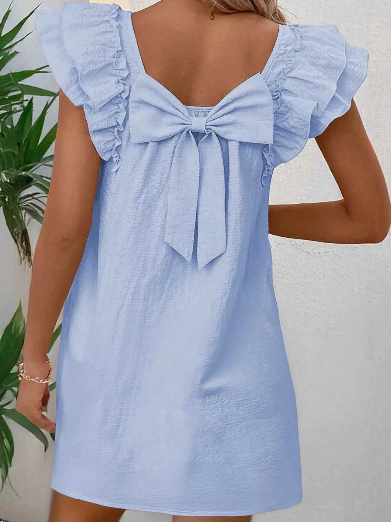 Bow Back Ruffled Sleeve Dress.