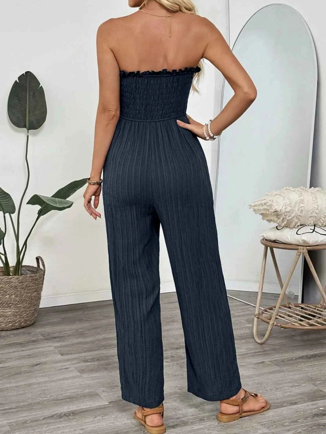 Smocked Tube Wide Leg Jumpsuit.