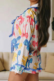 Bow Print Collared Neck Top and Shorts Lounge Set.